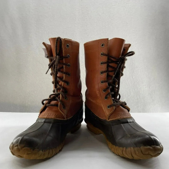 Cabelas Men’s Boots Size 7 Tan Duck Mid Calf Lace Up Leather Rubber Steel Shank - Picture 1 of 9